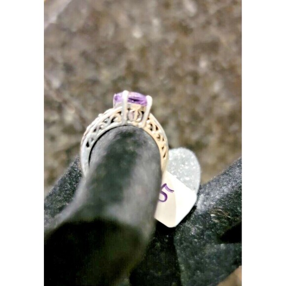 Round Amethyst, gemstone Art Deco design Sterling Silver 925 Ring Filigree sz 5 - Picture 7 of 14